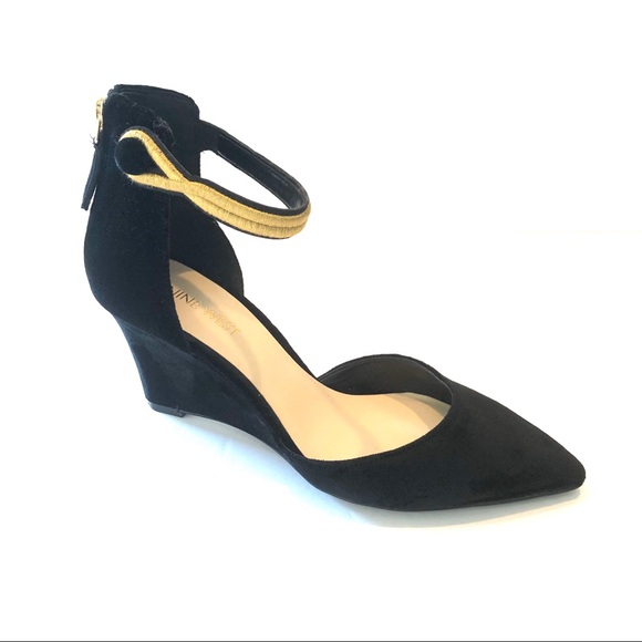 Nine West Shoes - Nine West Black Ankle Strap Point Toe Wedge Heel 6